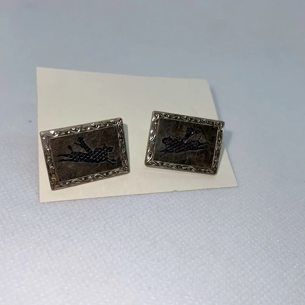 VINTAGE CUFF LINKS STAMPED “STERLING 925” SILVER WESTERN BRONCO HORSE